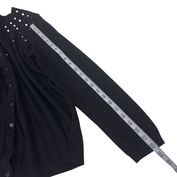 Talbots Women SZ Large Classic Button Up Black Cardigan Rhinestone Embellishment - Picture 7 of 13